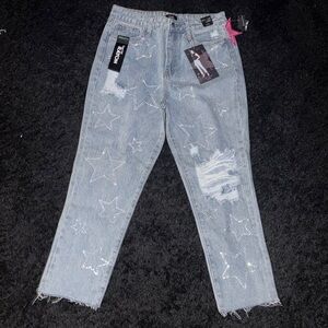 Fashion Nova Silver Star Light Blue Jeans